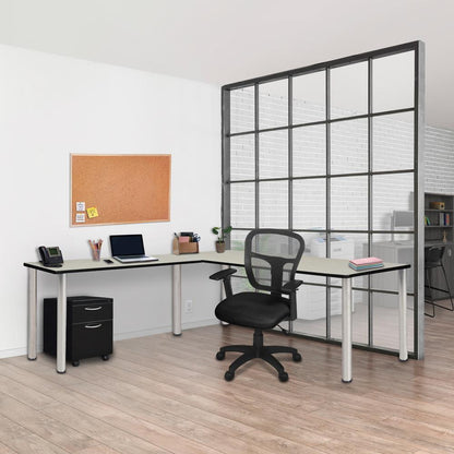 Kee 60" L-Desk with 42" Return, Maple/Chrome