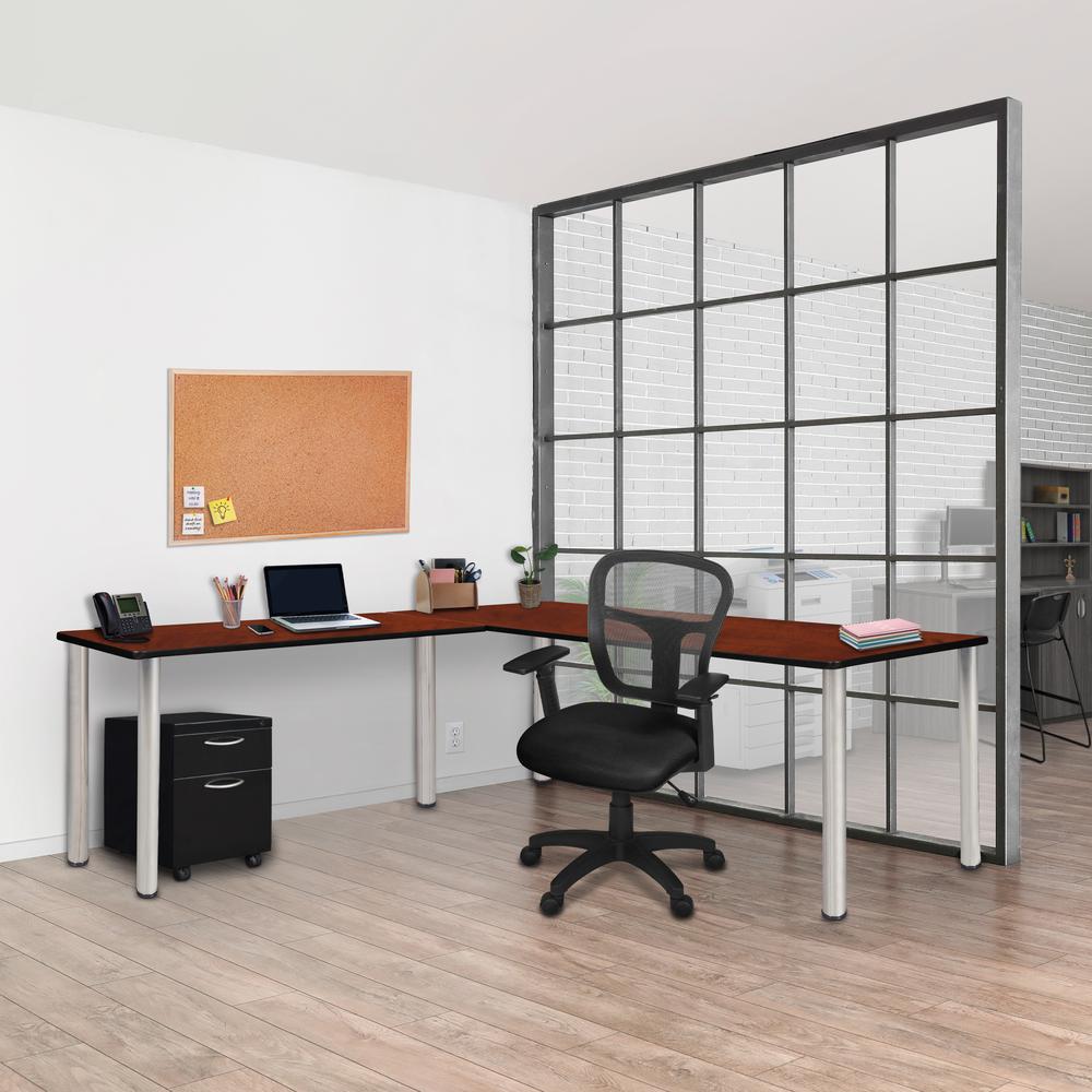 Kee 66" L-Desk with 42" Return, Cherry/Chrome
