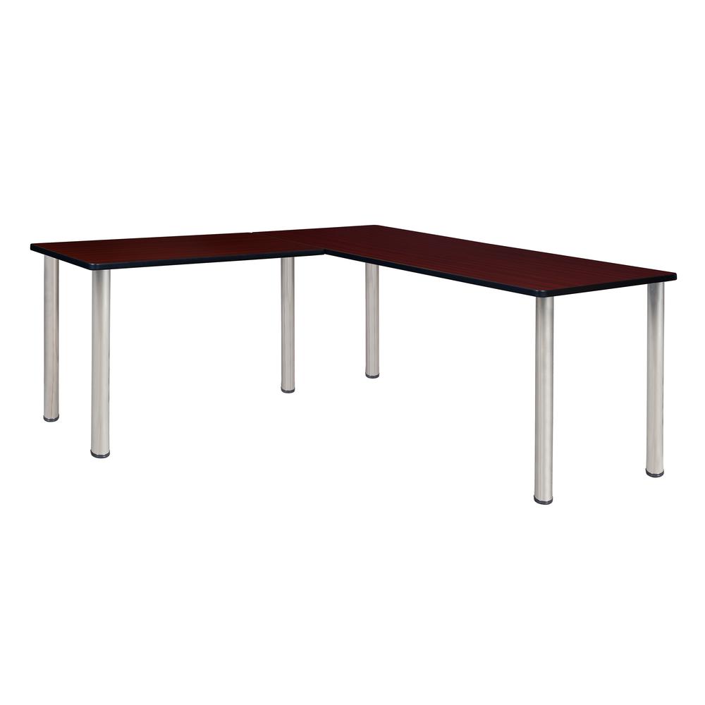 Kee 66" L-Desk with 42" Return, Mahogany/Chrome