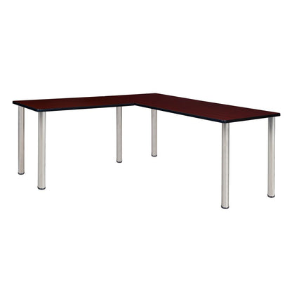 Kee 66" L-Desk with 42" Return, Mahogany/Chrome