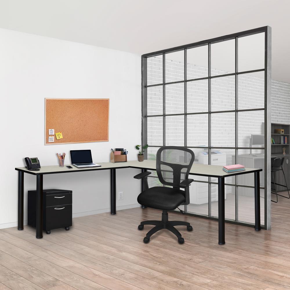 Kee 66" L-Desk with 42" Return, Maple/Black