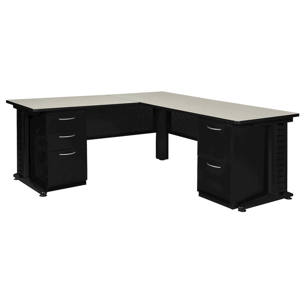 72 x 78 in. L Shaped Desk with Double Pedestal Drawer Unit- Maple