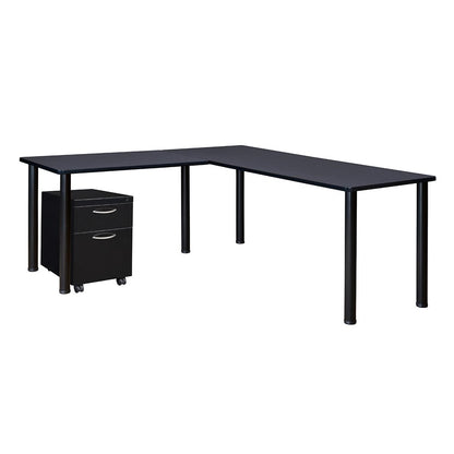 Kee 60" Single Pedestal L-Desk with 42" Return, Grey/Black
