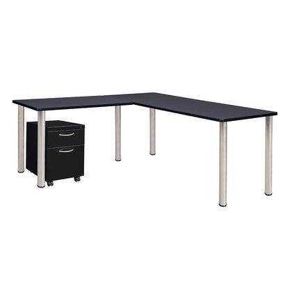 Kee 60" Single Pedestal L-Desk with 42" Return, Grey/Chrome