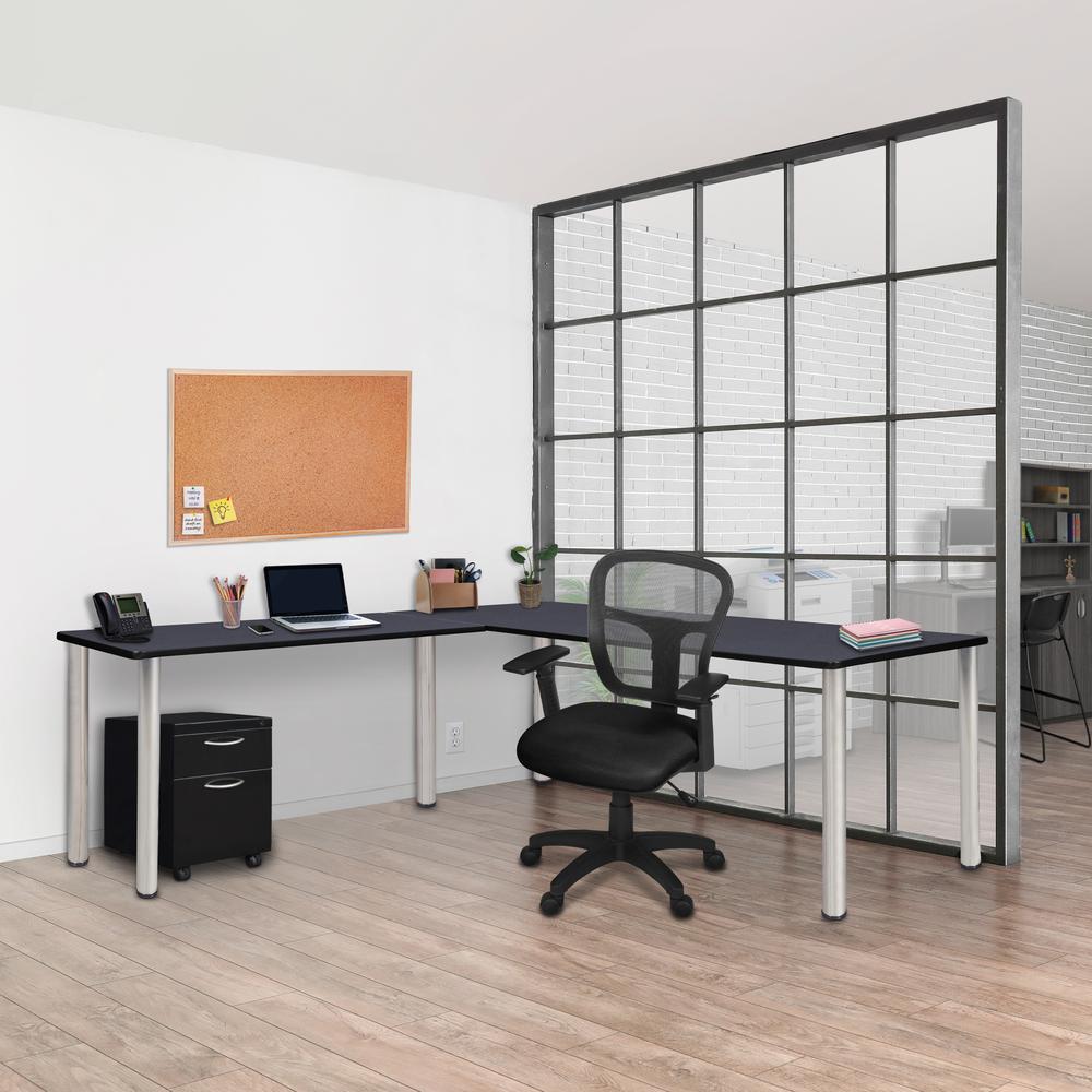 Kee 60" Single Pedestal L-Desk with 42" Return, Grey/Chrome