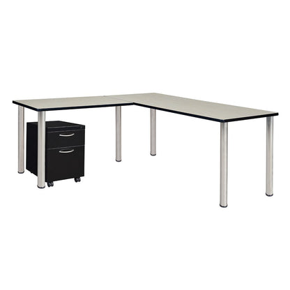 Kee 72" Single Pedestal L-Desk with 42" Return, Maple/Chrome