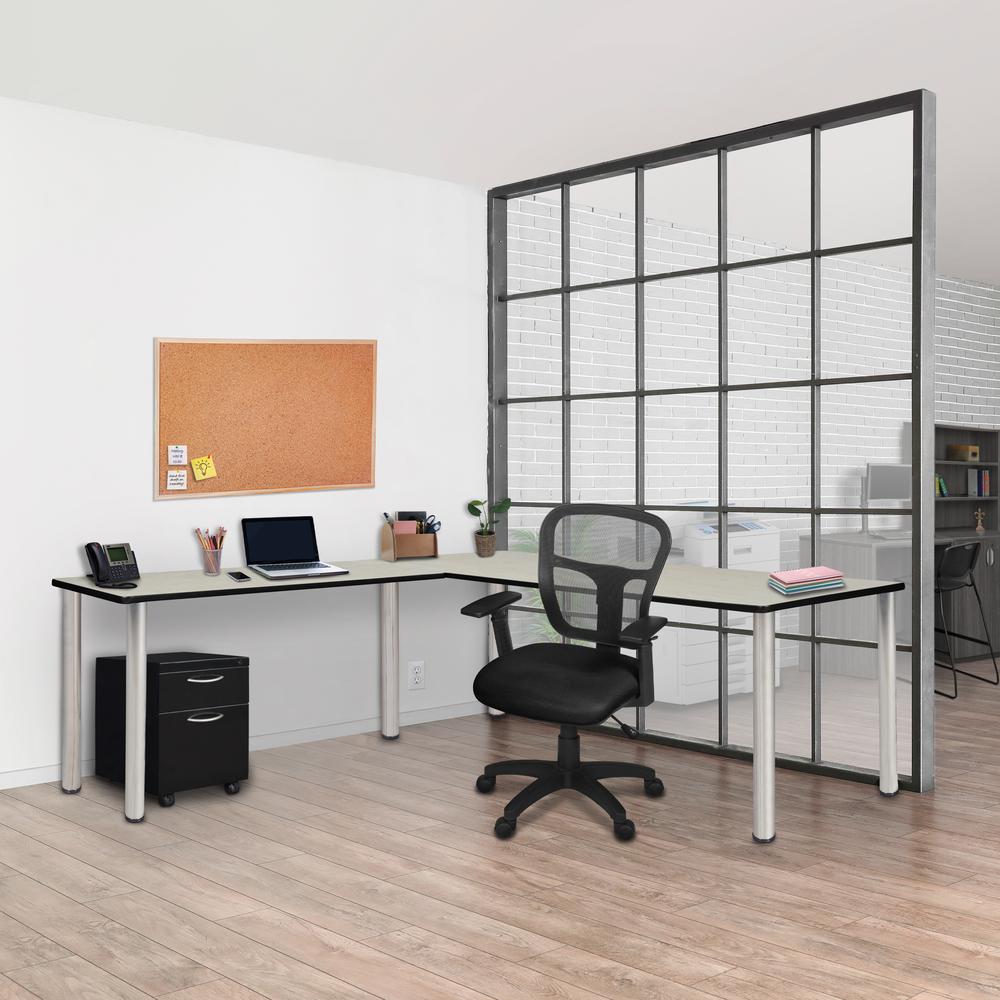 Kee 72" Single Pedestal L-Desk with 42" Return, Maple/Chrome