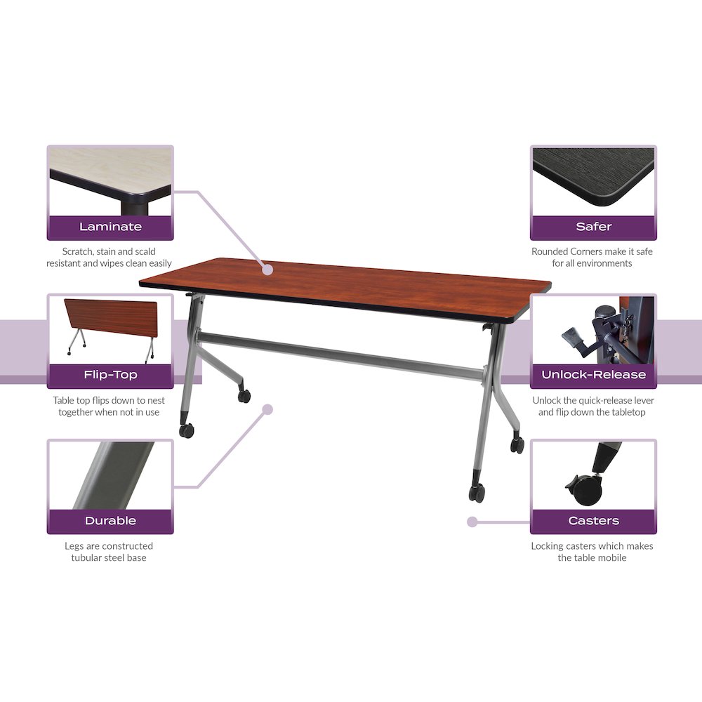 48 x 24 in. Mobile T-Base Training Seminar Table- Cherry