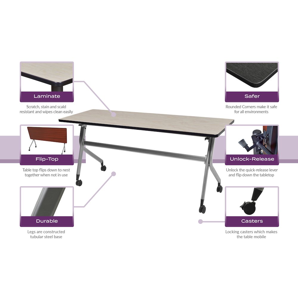 48 x 24 in. Mobile T-Base Training Seminar Table- Maple