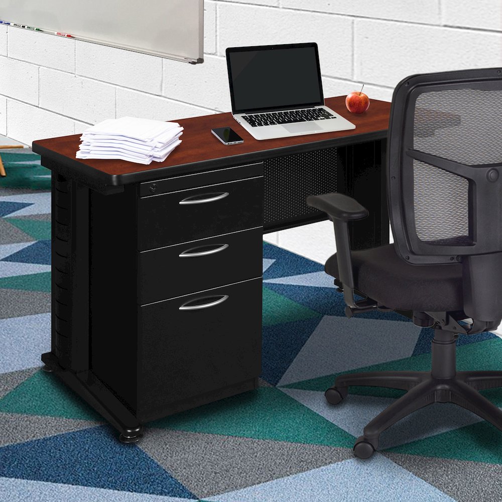 48 x 24 Teachers Desk with Single Pedestal Drawer Unit- Cherry