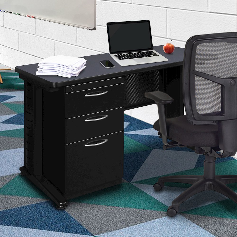 48 x 24 Teachers Desk with Single Pedestal Drawer Unit- Grey