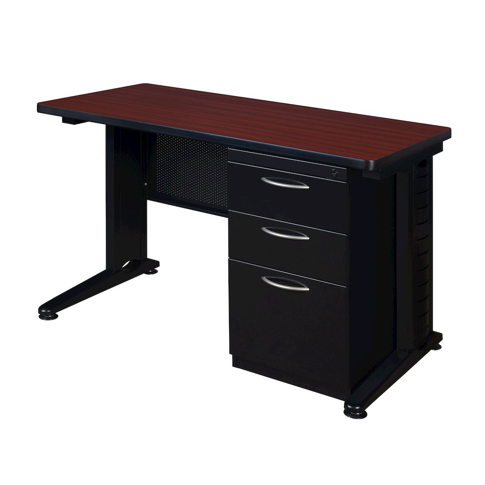 48 x 24 Teachers Desk with Single Pedestal Drawer Unit- Mahogany