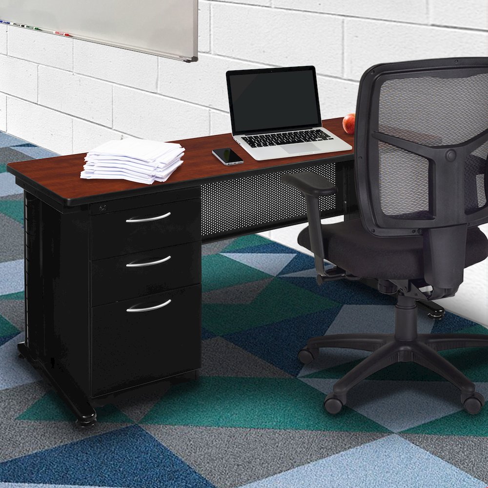 66 x 24 Teachers Desk with Single Pedestal Drawer Unit- Cherry