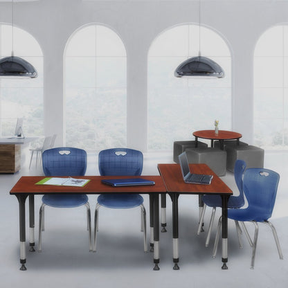 48x24 in. Adjustable Classroom Table- Cherry & 2 Andy 18 in. Stack Chairs- Blue