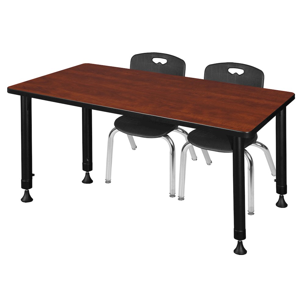 48x24 in. Adjustable Classroom Table- Cherry & 2 Andy 12 in. Stack Chairs- Black