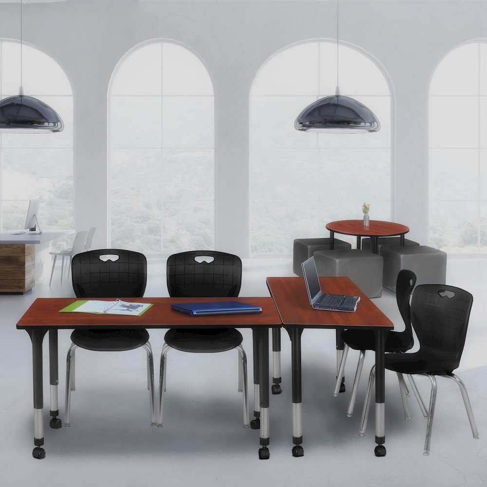 48x24 Mobile Adjustable Classroom Table- Cherry & 2 Andy 18 Stack Chairs- Black