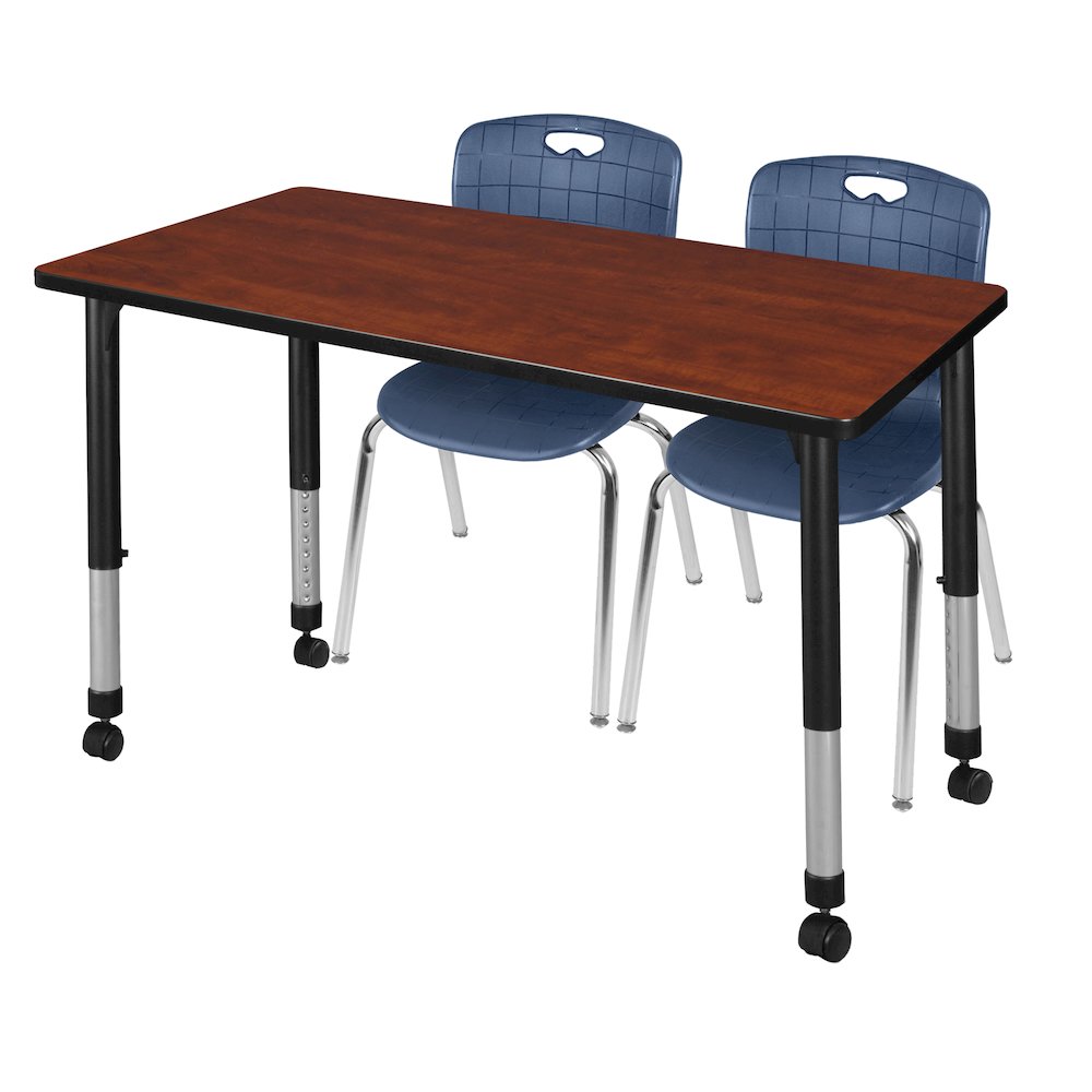 48x24 Mobile Adjustable Classroom Table- Cherry & 2 Andy 18 Stack Chairs- Blue