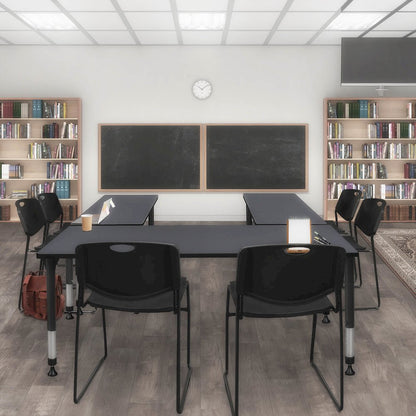 48 x 24 in. Adjustable Classroom Table- Grey & 2 Zeng Stack Chairs- Black