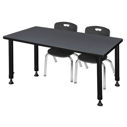 48 x 24 in. Adjustable Classroom Table- Grey & 2 Andy 12 in. Stack Chairs- Black