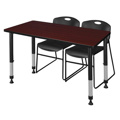 48 x 24 in. Adjustable Classroom Table- Mahogany & 2 Zeng Stack Chairs- Black