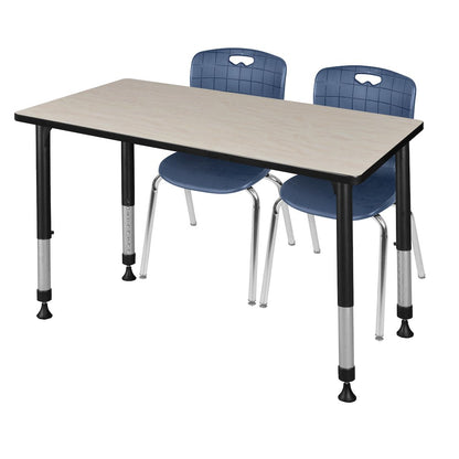 48 x 24 in. Adjustable Classroom Table- Maple & 2 Andy 18 in. Stack Chairs- Blue