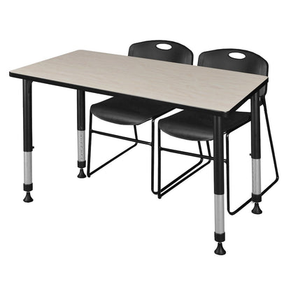 48 x 24 in. Adjustable Classroom Table- Maple & 2 Zeng Stack Chairs- Black