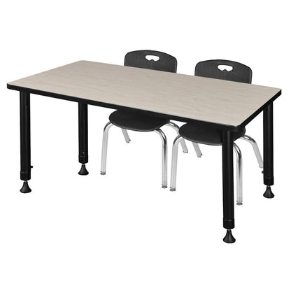 48x24 in. Adjustable Classroom Table- Maple & 2 Andy 12 in. Stack Chairs- Black