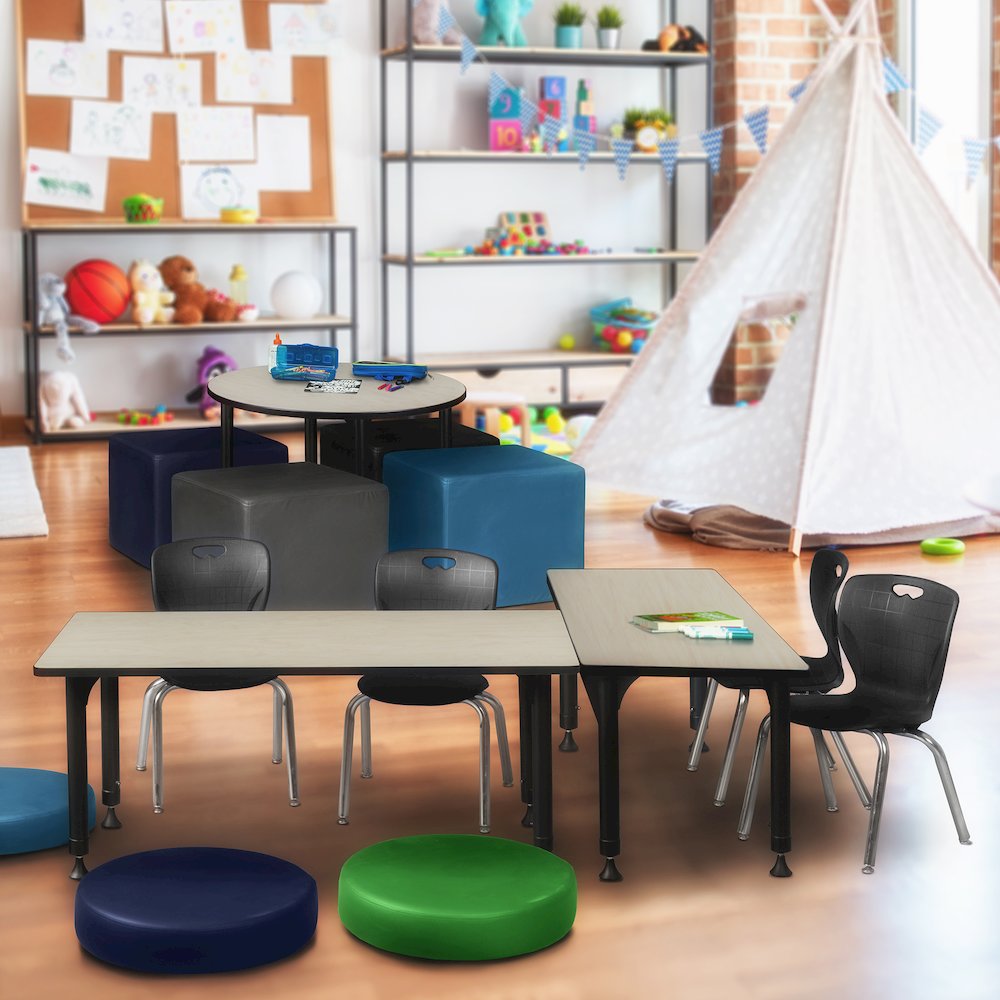 48x24 in. Adjustable Classroom Table- Maple & 2 Andy 12 in. Stack Chairs- Black