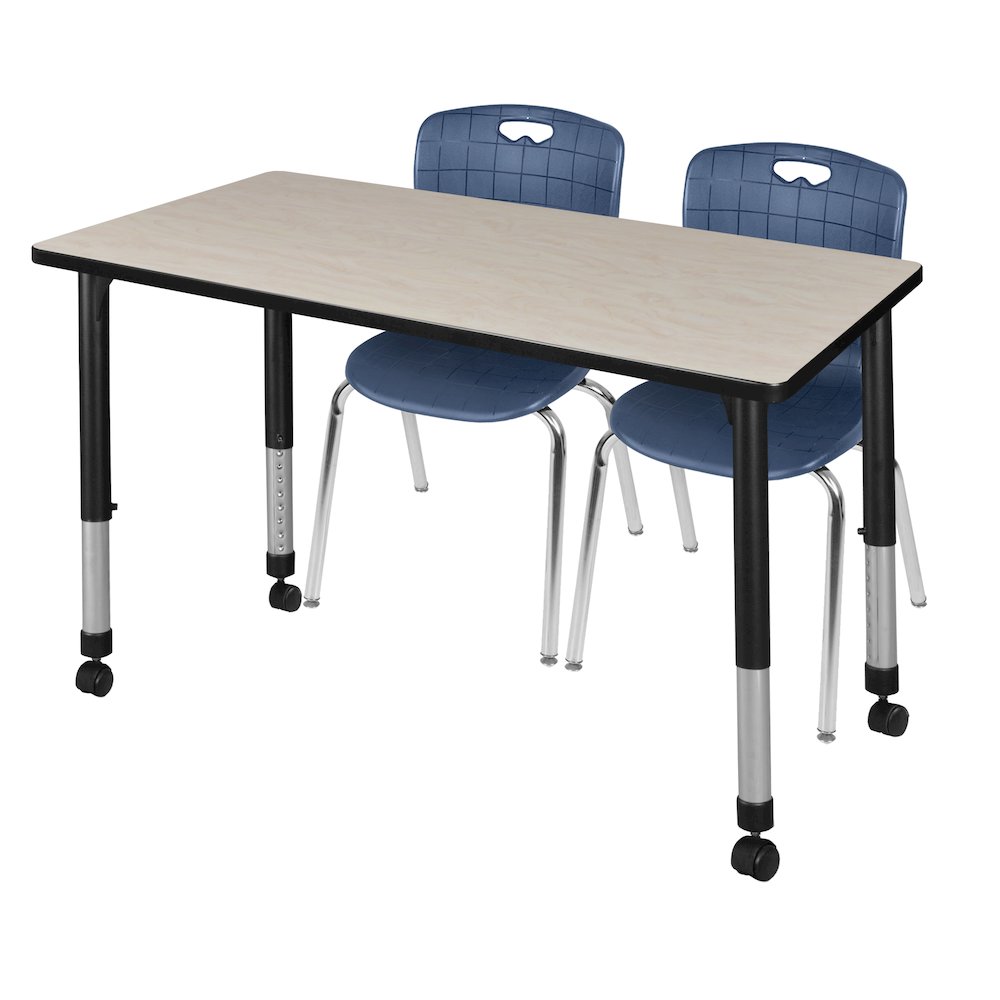 48x24 Mobile Adjustable Classroom Table- Maple & 2 Andy 18 Stack Chairs- Blue