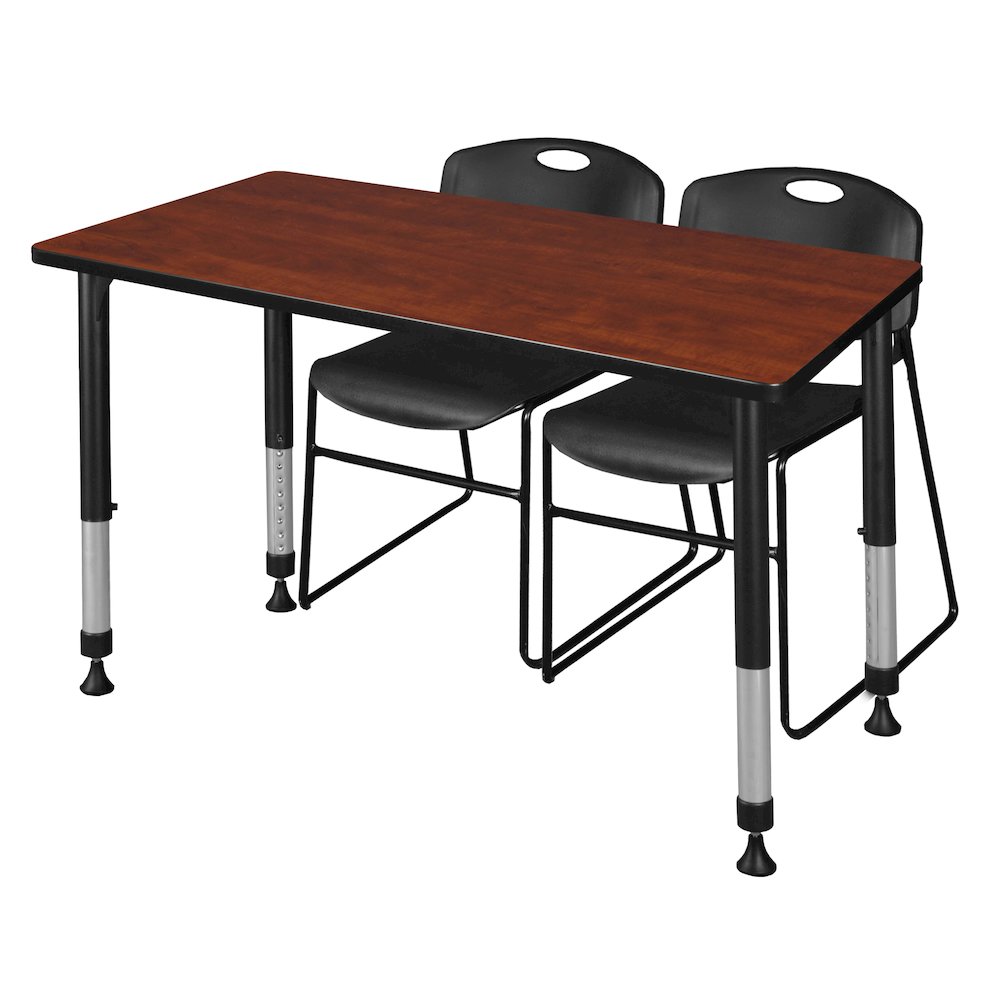 48 x 30 in. Adjustable Classroom Table- Cherry & 2 Zeng Stack Chairs- Black
