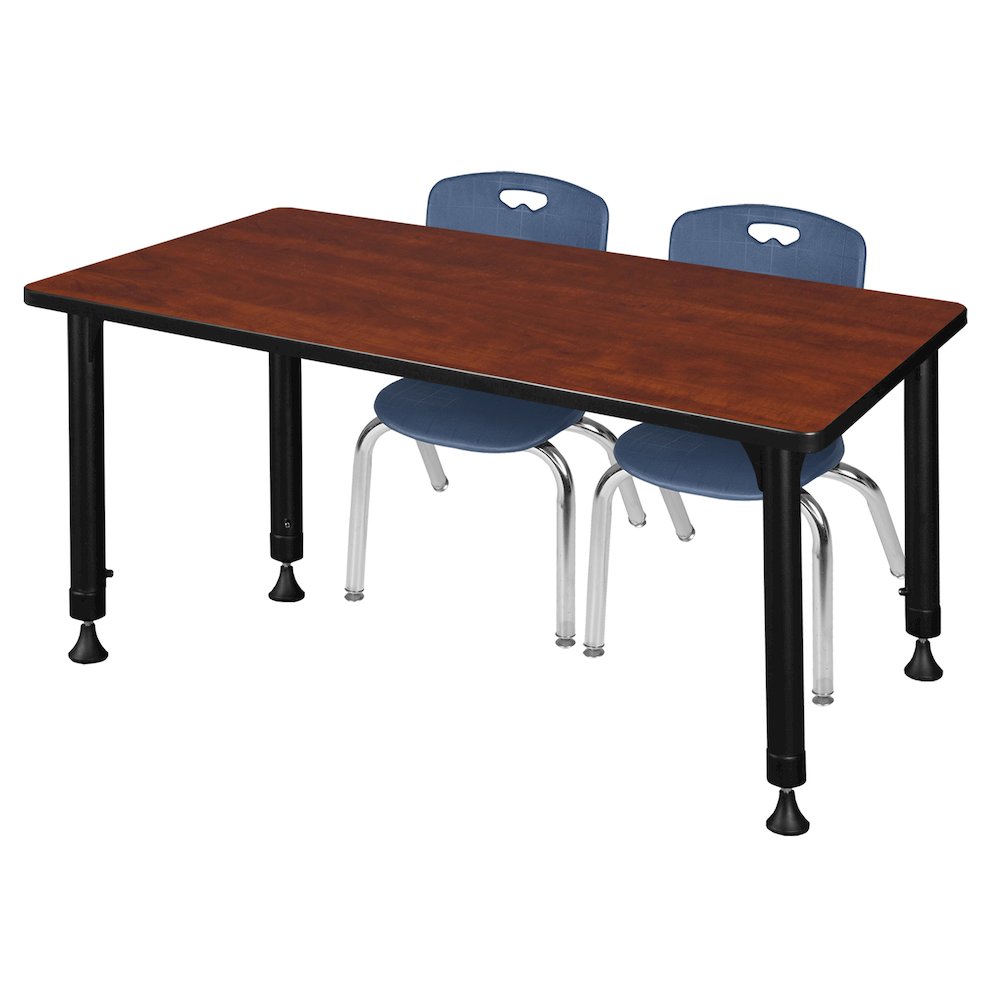 48x30 in. Adjustable Classroom Table- Cherry & 2 Andy 12 in. Stack Chairs- Blue