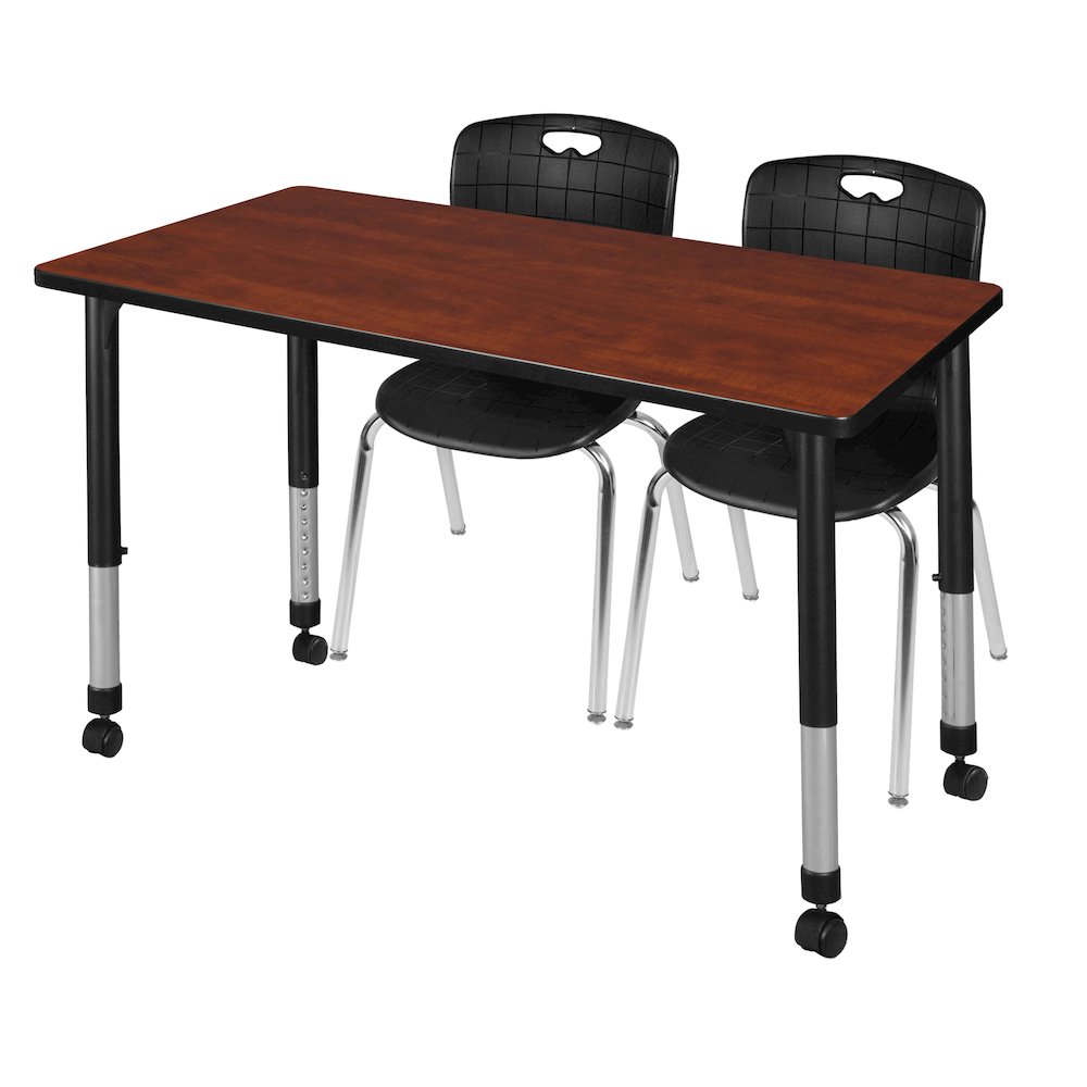 48x30 Mobile Adjustable Classroom Table- Cherry & 2 Andy 18 Stack Chairs- Black