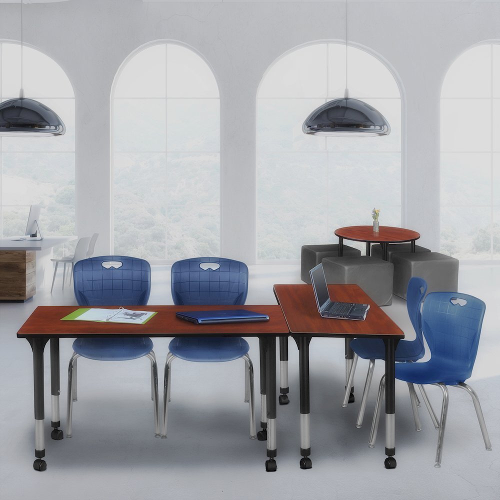 48x30 Mobile Adjustable Classroom Table- Cherry & 2 Andy 18 Stack Chairs- Blue
