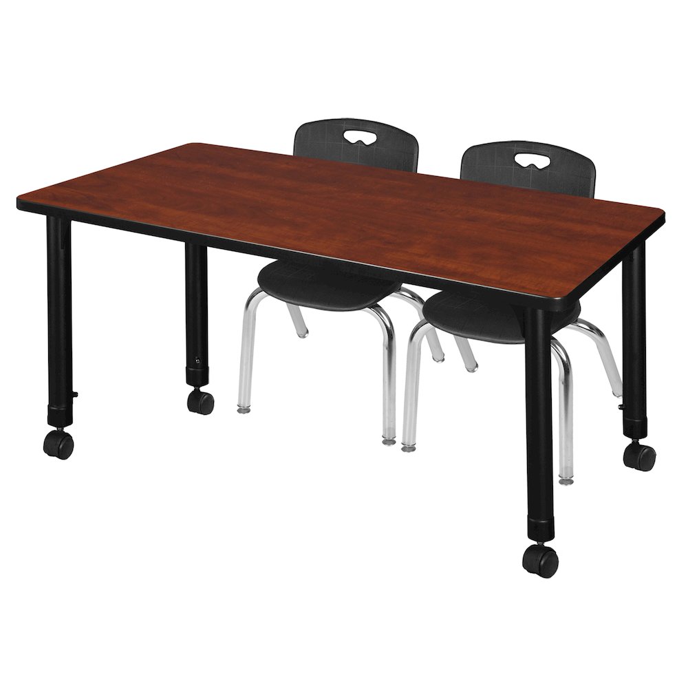 48x30 Mobile Adjustable Classroom Table- Cherry & 2 Andy 12 Stack Chairs- Black