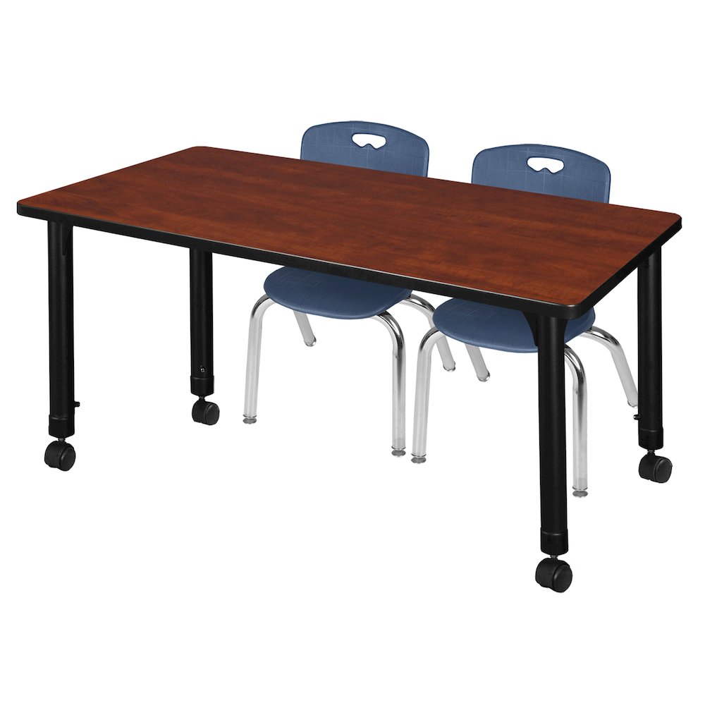 48x30 Mobile Adjustable Classroom Table- Cherry & 2 Andy 12 Stack Chairs- Blue