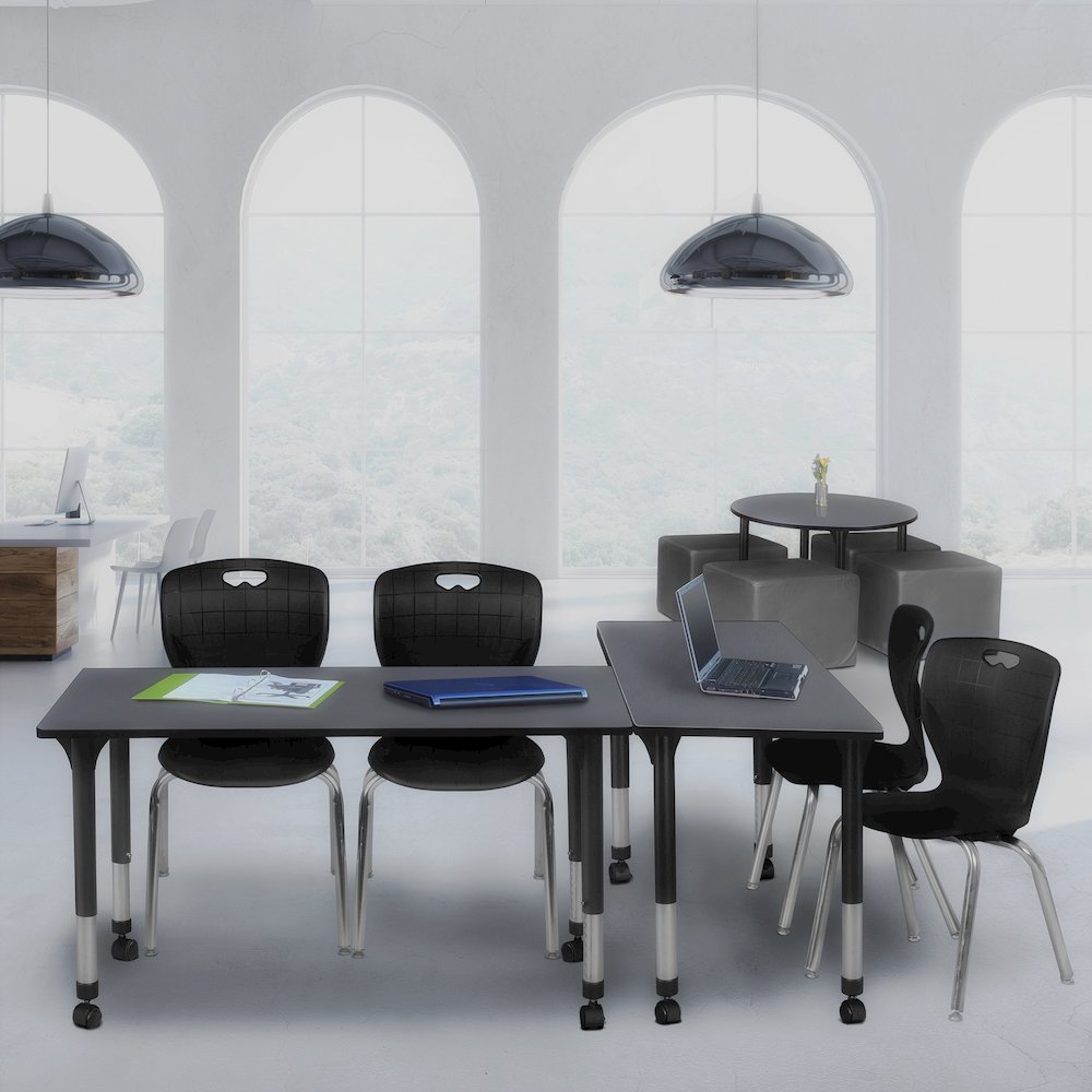 48x30 Mobile Adjustable Classroom Table- Grey & 2 Andy 18 Stack Chairs- Black