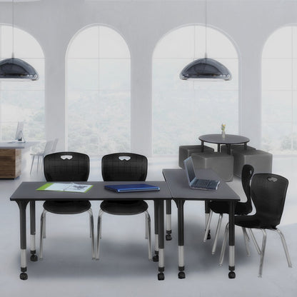 48x30 Mobile Adjustable Classroom Table- Grey & 2 Andy 18 Stack Chairs- Black