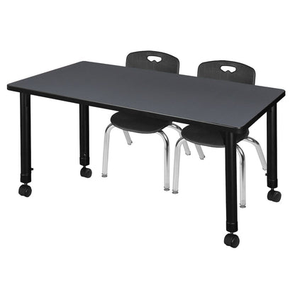 48x30 Mobile Adjustable Classroom Table- Grey & 2 Andy 12 Stack Chairs- Black