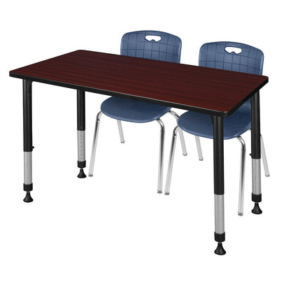 48x30 Adjustable Classroom Table- Mahogany & 2 Andy 18 Stack Chairs- Blue