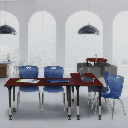 48x30 Adjustable Classroom Table- Mahogany & 2 Andy 18 Stack Chairs- Blue