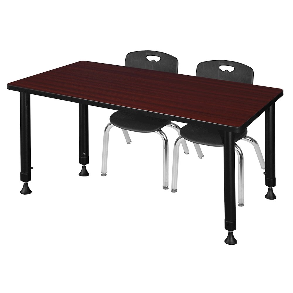 48x30 Adjustable Classroom Table- Mahogany & 2 Andy 12 Stack Chairs- Black