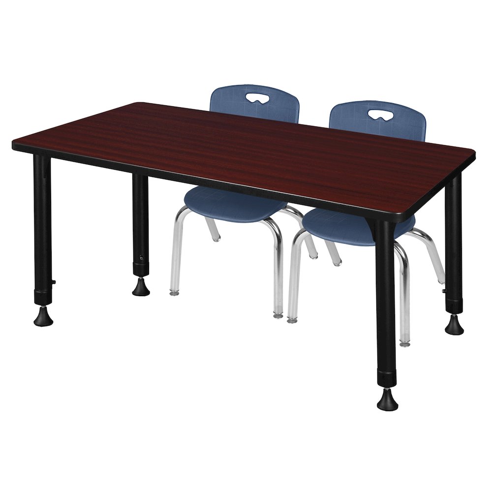 48x30 Adjustable Classroom Table- Mahogany & 2 Andy 12 Stack Chairs- Blue