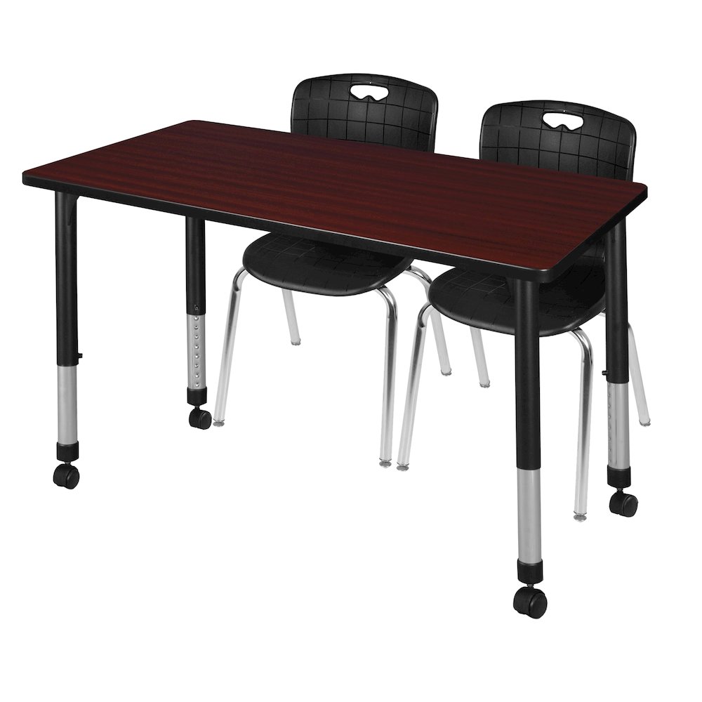 48x30 Mobile Classroom Table- Mahogany & 2 Andy 18 Stack Chairs- Black