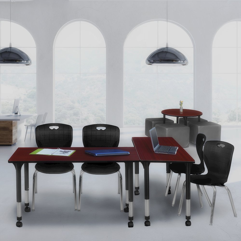 48x30 Mobile Classroom Table- Mahogany & 2 Andy 18 Stack Chairs- Black