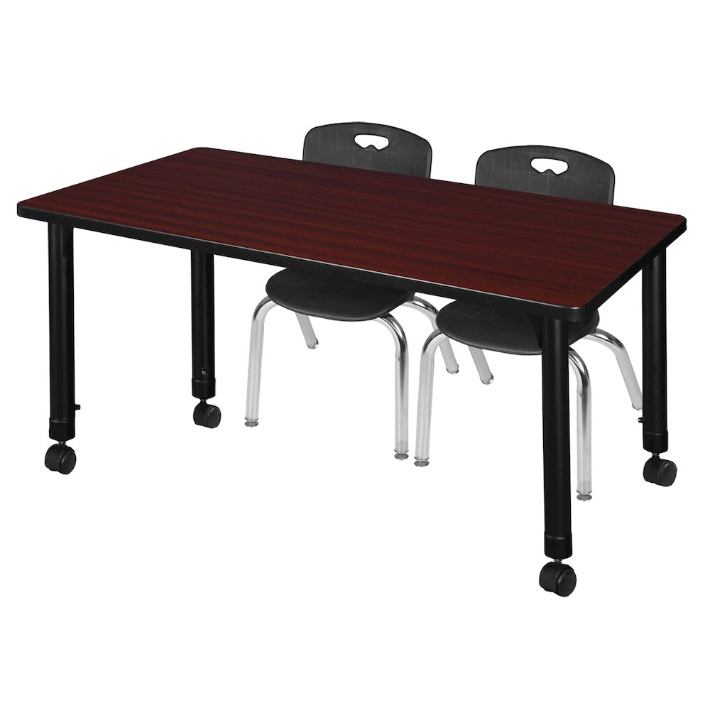 48x30 Mobile Classroom Table- Mahogany & 2 Andy 12 Stack Chairs- Black