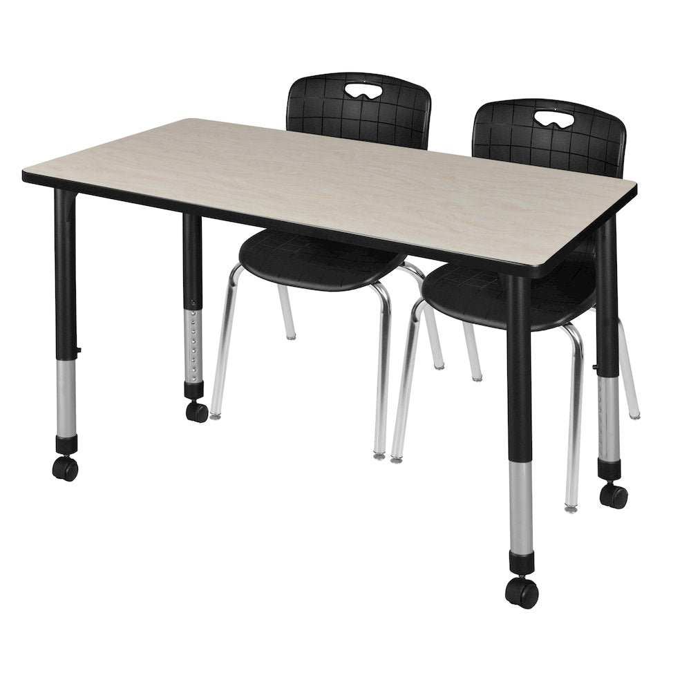 48x30 Mobile Adjustable Classroom Table- Maple & 2 Andy 18 Stack Chairs- Black