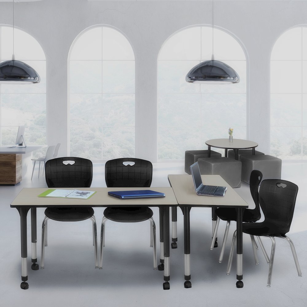 48x30 Mobile Adjustable Classroom Table- Maple & 2 Andy 18 Stack Chairs- Black
