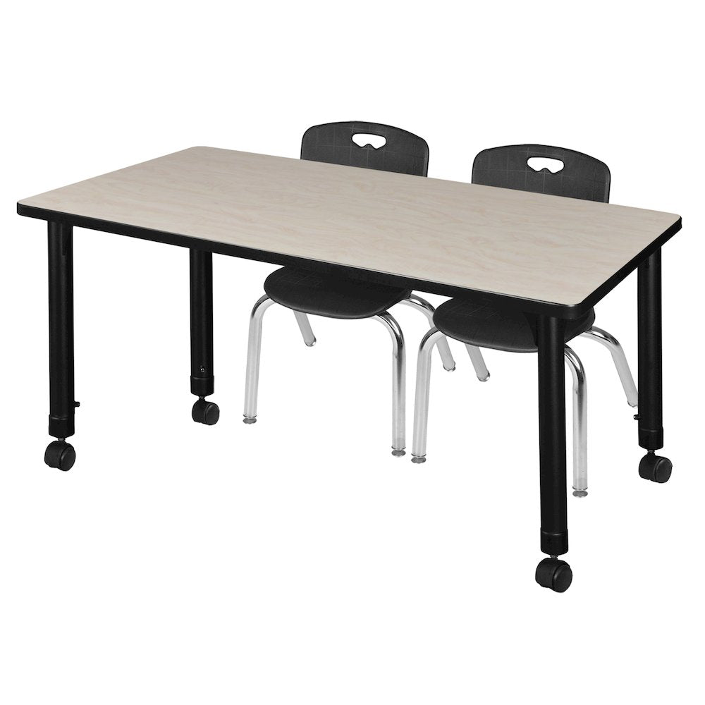 48x30 Mobile Adjustable Classroom Table- Maple & 2 Andy 12 Stack Chairs- Black