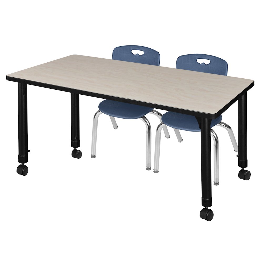 48x30 Mobile Adjustable Classroom Table- Maple & 2 Andy 12 Stack Chairs- Blue