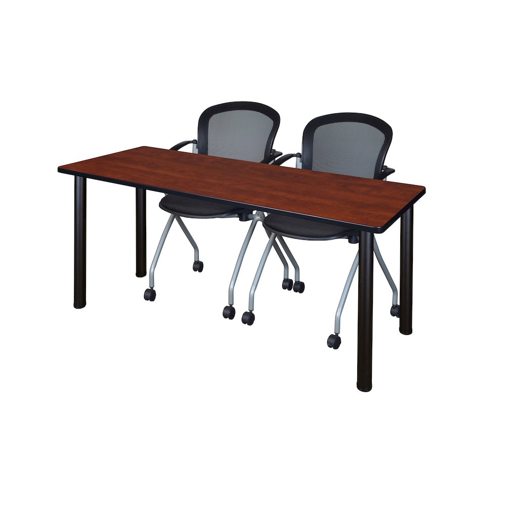 60 x 24 in. Training Table- Cherry Top, Black Legs & 2 Cadence Nesting Chairs